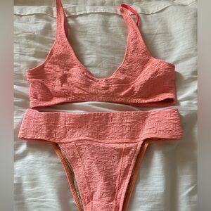 Free People Beach : Textured Coral Bikini Set